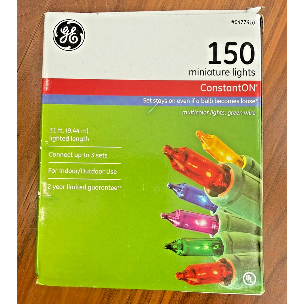 150 Count GE ConstantON Multi-Color Christmas Lights, Indoor / Outdoor 31ft NEW
